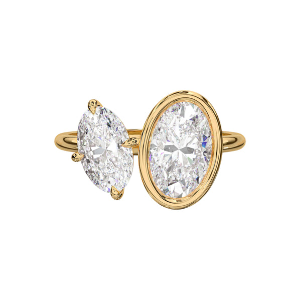 Two Oval Lab Grown Diamond & Moissanite Diamond Bezel Toi et Moi Ring