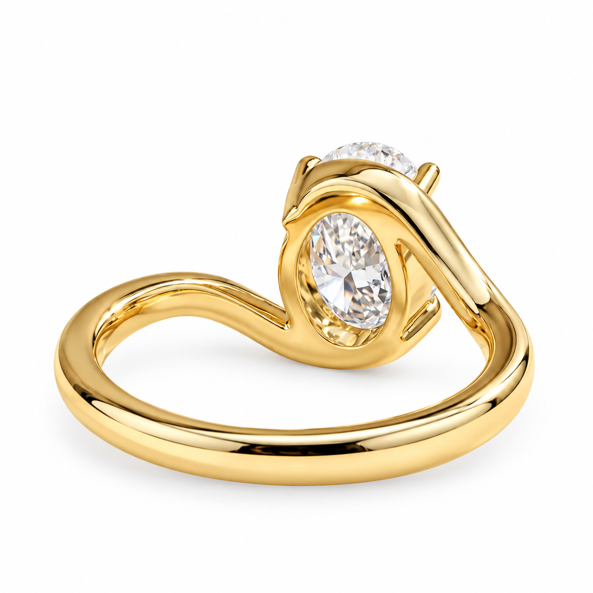 oval lab-grown diamond engagement ring in 14k, top view
