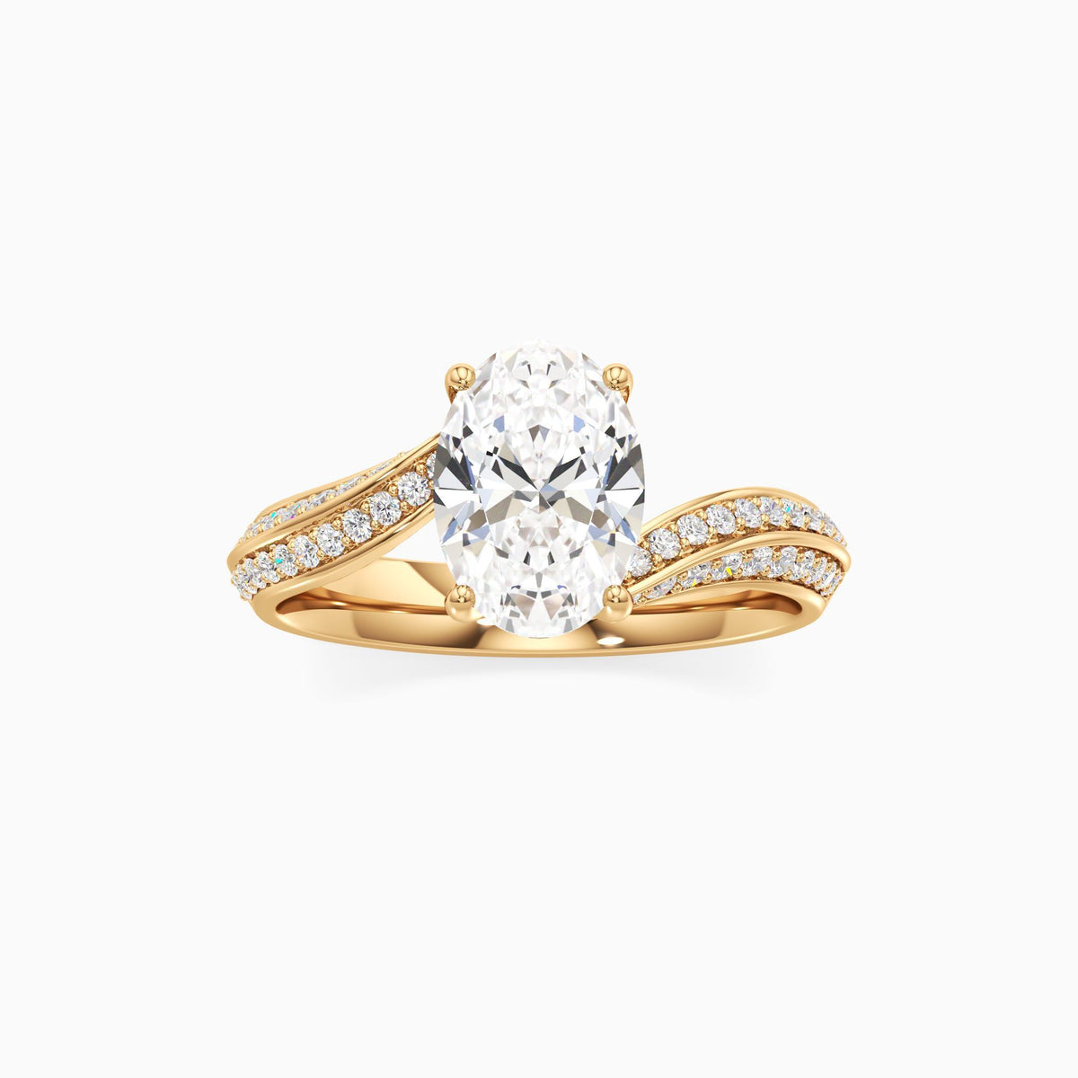Oval Cut Lab Grown Diamond Engagement Ring with Bypass Wave Pavé Band