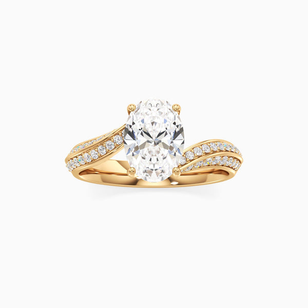 Oval Cut Lab Grown Diamond Engagement Ring with Bypass Wave Pavé Band