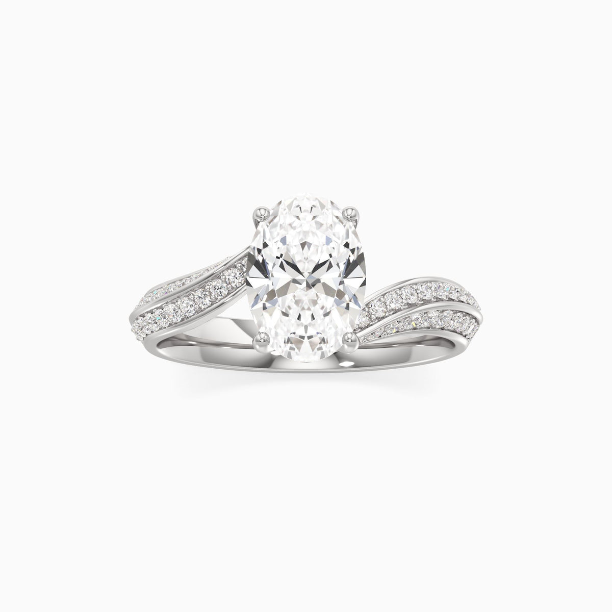 Oval Cut Lab Grown Diamond Engagement Ring with Bypass Wave Pavé Band