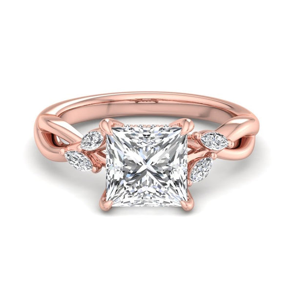 2.00ct Princess Cut Lab Grown Diamond Nature Inspired Engagement Ring