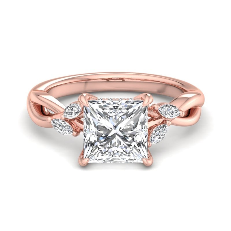 2.00ct Princess Cut Lab Grown Diamond Nature Inspired Engagement Ring