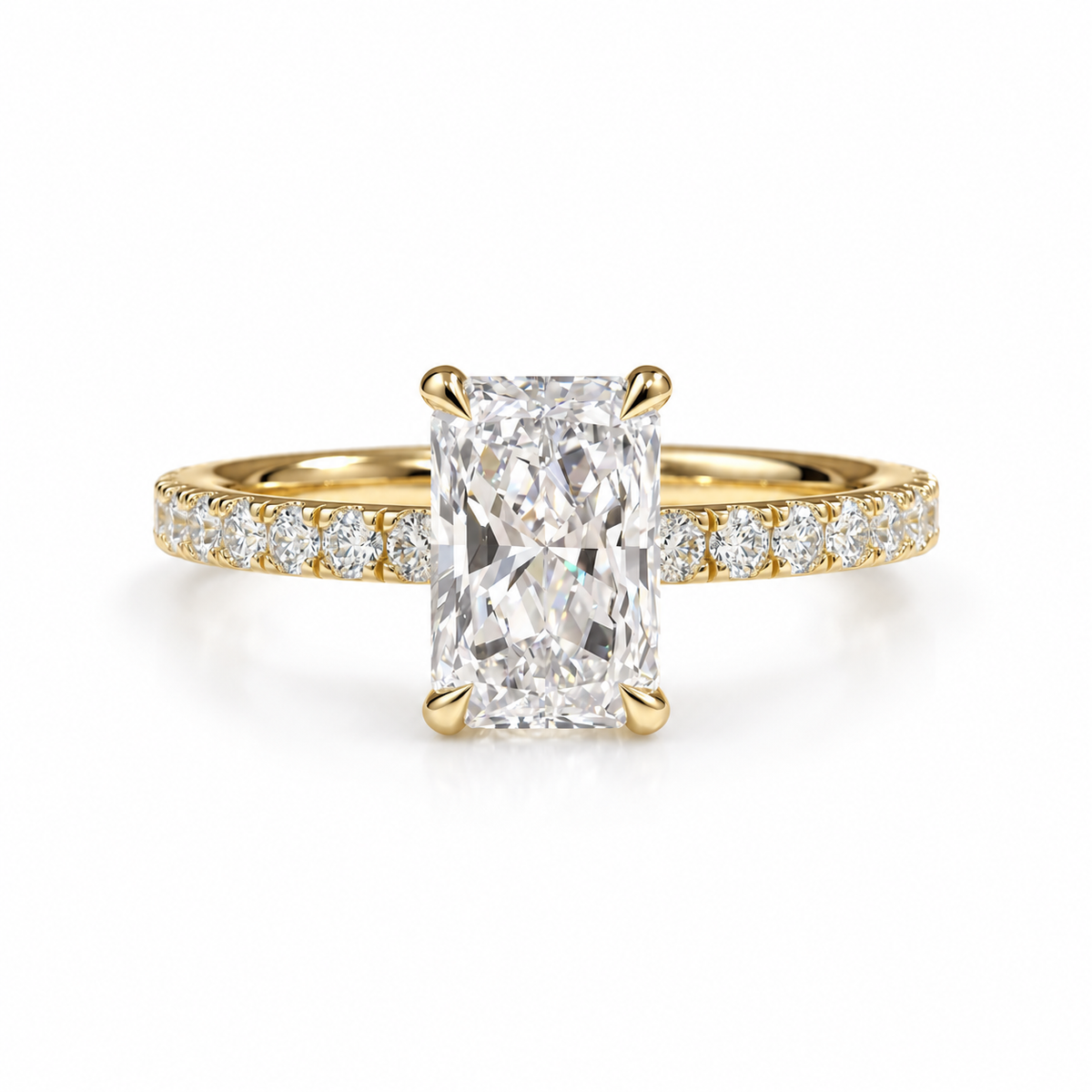 Radiant Cut Engagement Ring  Fully Encircling Hidden Halo & Pavé Band  Glamorous Diamond Ring