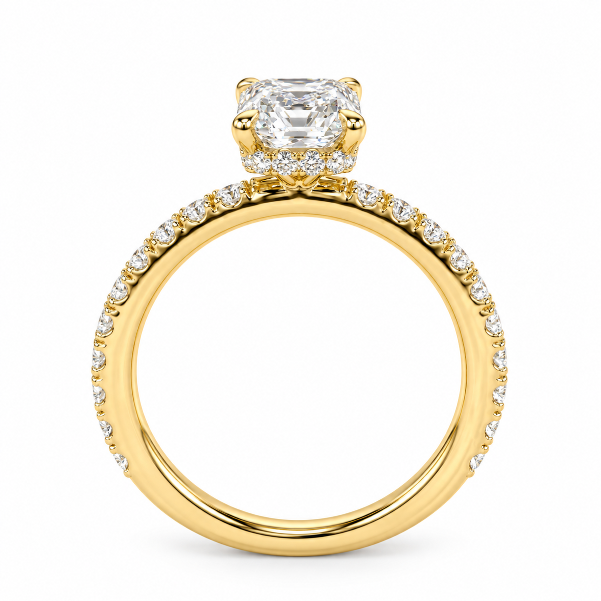 Radiant Cut Engagement Ring  Fully Encircling Hidden Halo & Pavé Band  Glamorous Diamond Ring