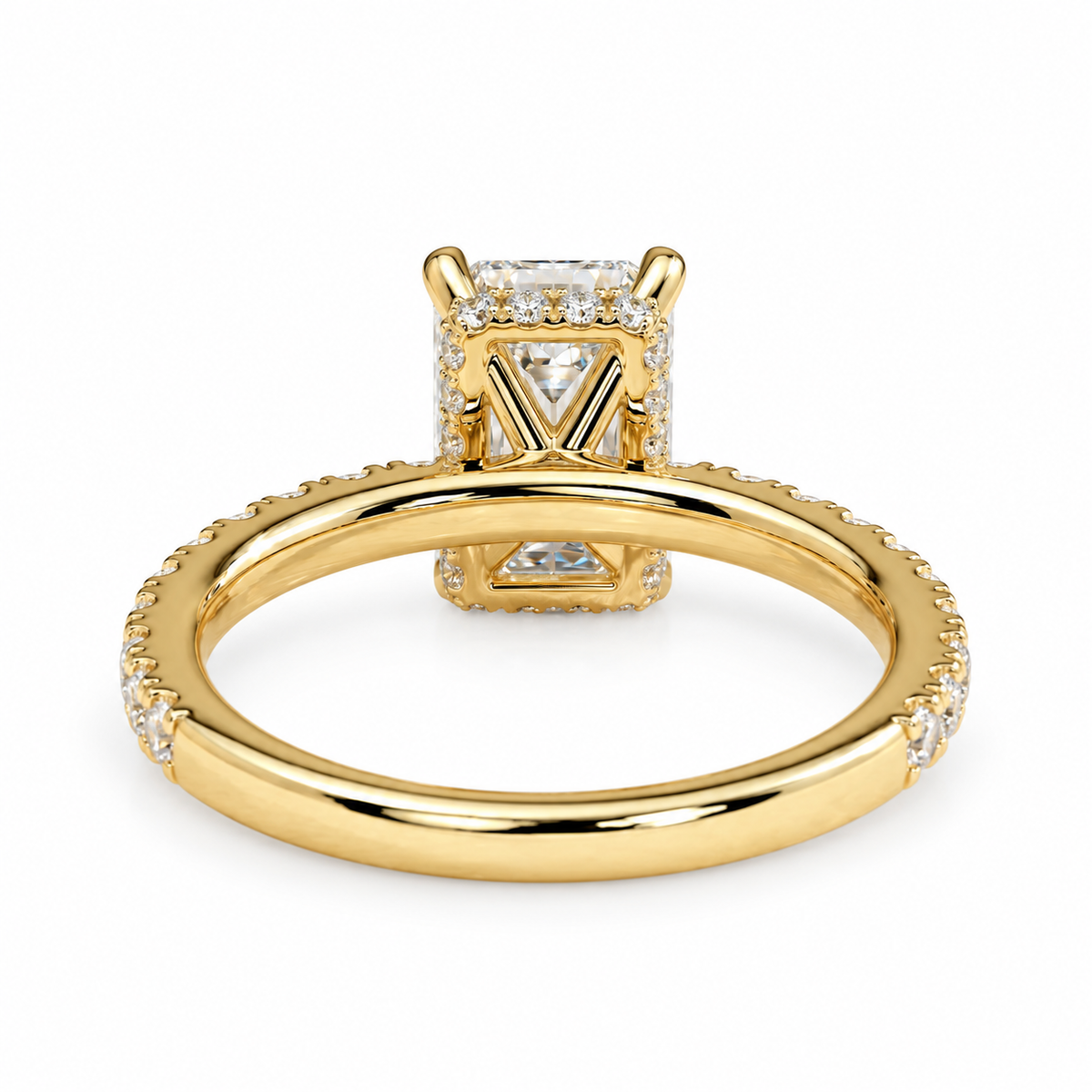 Radiant Cut Engagement Ring  Fully Encircling Hidden Halo & Pavé Band  Glamorous Diamond Ring