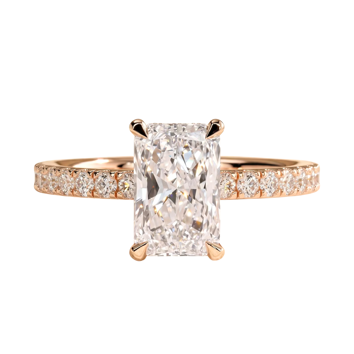 Radiant Cut Engagement Ring  Fully Encircling Hidden Halo & Pavé Band  Glamorous Diamond Ring