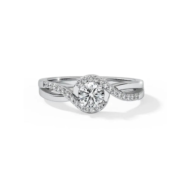 Round Cut Lab Grown Diamond And Moissanite Halo Pavé Engagement Ring