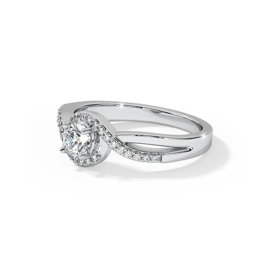 Round Cut Lab Grown Diamond And Moissanite Halo Pavé Engagement Ring