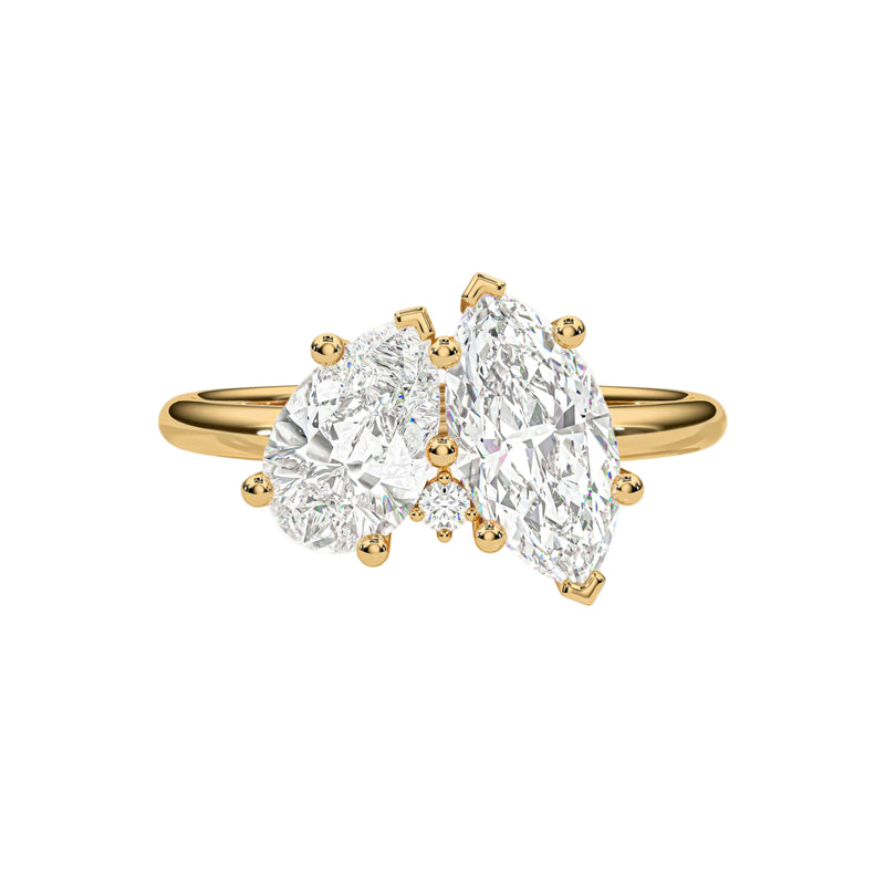 pear lab grown diamond engagement ring in silver, three-quarter view