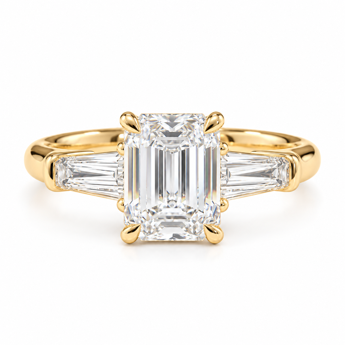 2 Carat Emerald Cut Trilogy Ring Lab Grown Diamond Engagement Ring