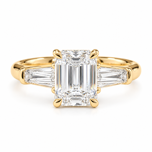 2 Carat Emerald Cut Trilogy Ring Lab Grown Diamond Engagement Ring