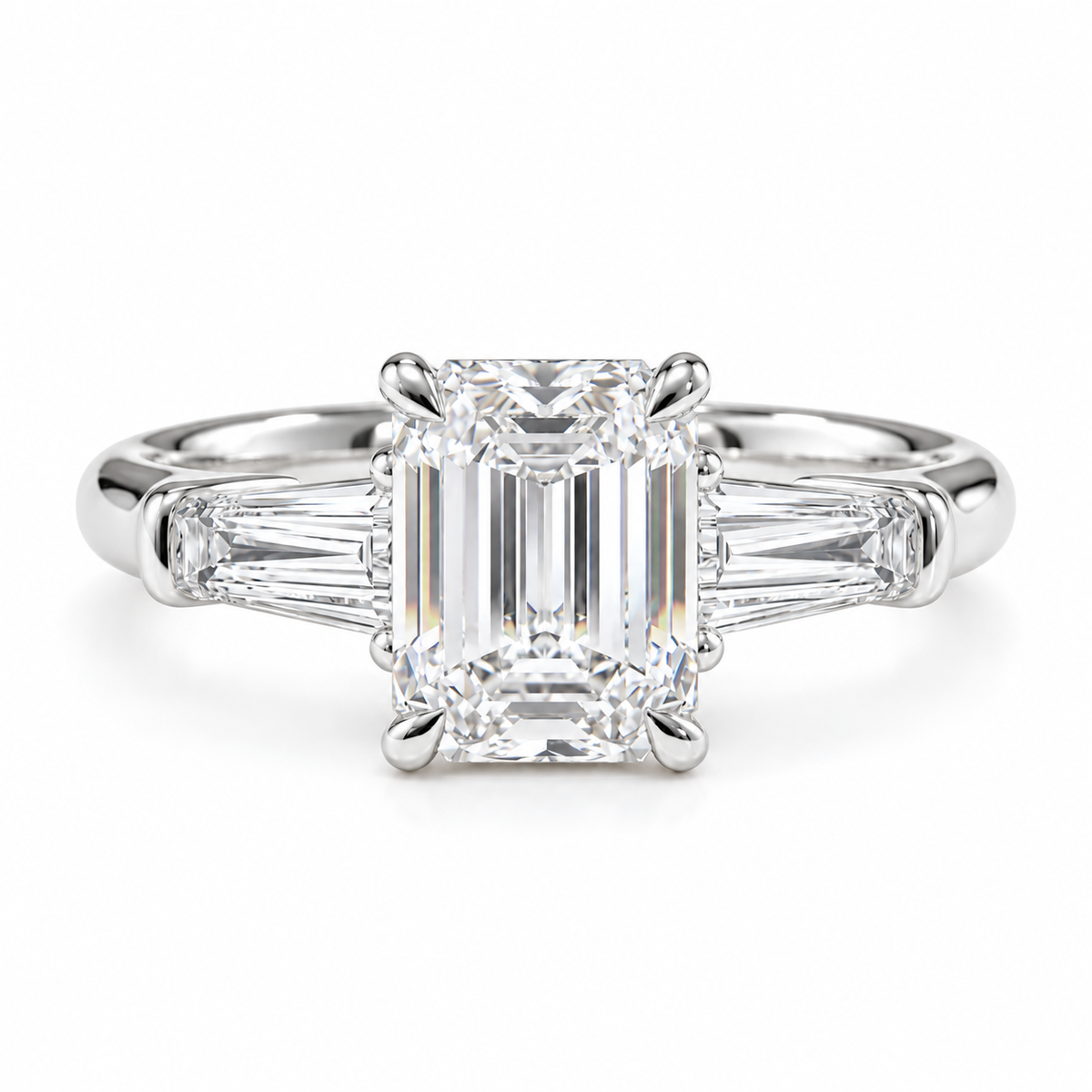 2 Carat Emerald Cut Trilogy Ring Lab Grown Diamond Engagement Ring