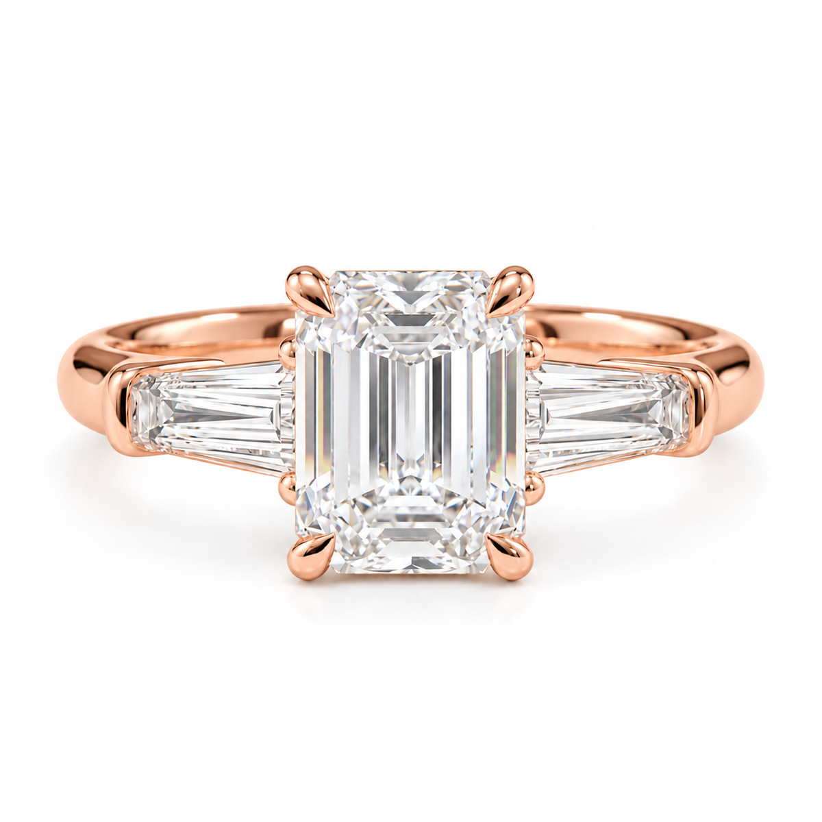 2 Carat Emerald Cut Trilogy Ring Lab Grown Diamond Engagement Ring