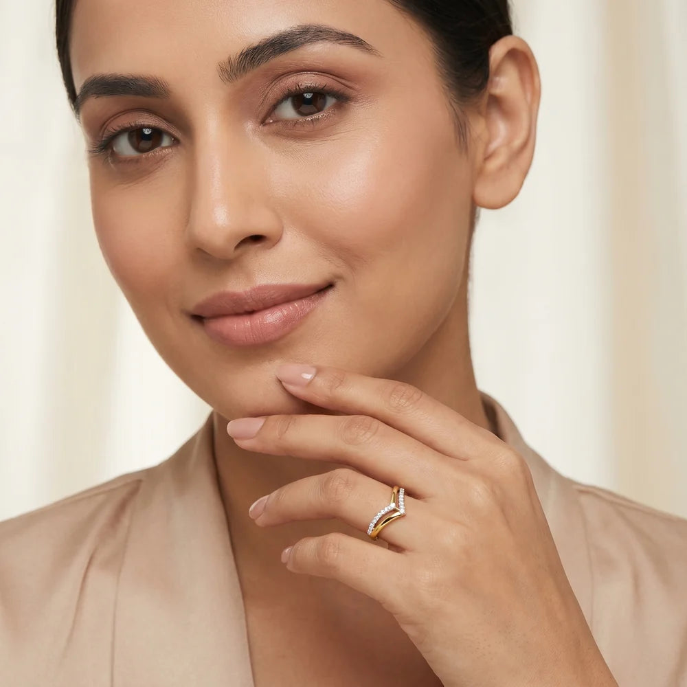 Chevron Pavé Lab Grown Diamond & Moissanite Stackable Ring