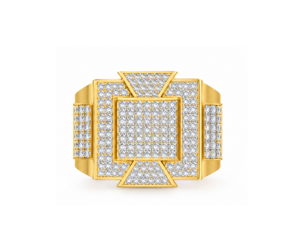 Geometric Men's Hip Hop Iced-Out Lab-Grown Diamond & Moissanite Statement Ring -- 12gm