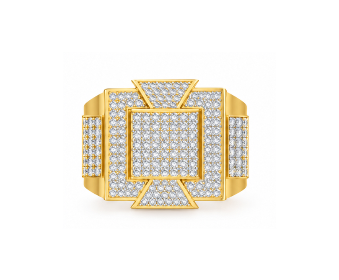 Geometric Men's Hip Hop Iced-Out Lab-Grown Diamond & Moissanite Statement Ring -- 12gm