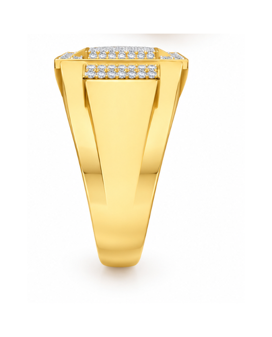 Geometric Men's Hip Hop Iced-Out Lab-Grown Diamond & Moissanite Statement Ring -- 12gm