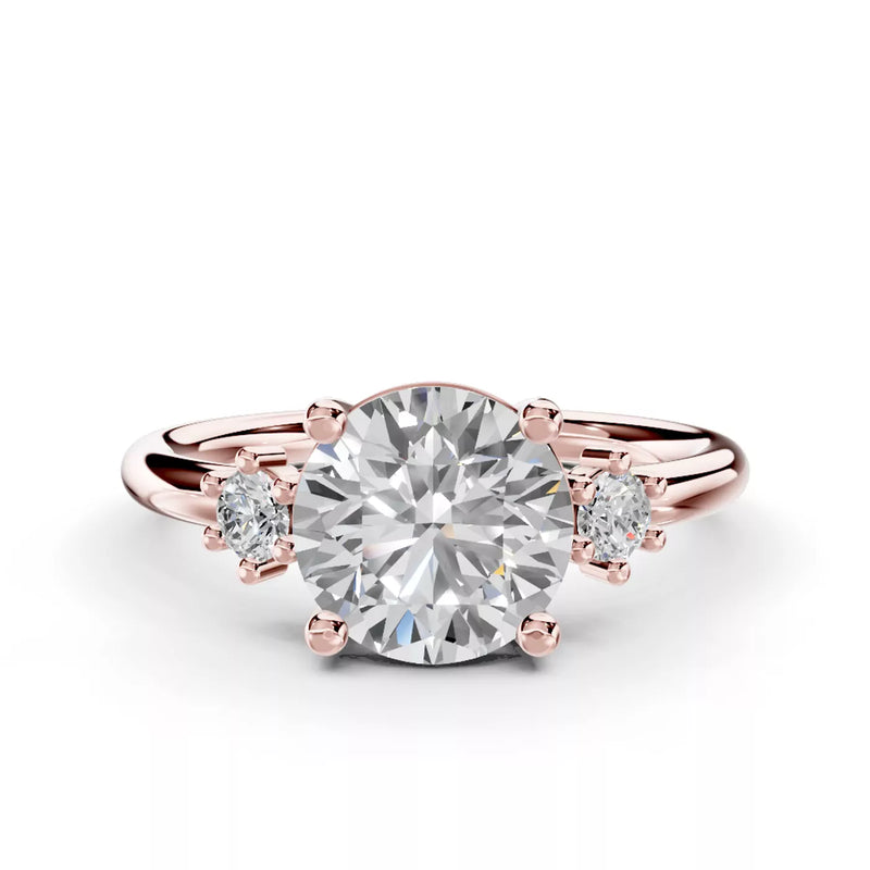 round lab grown diamond engagement ring in silver, three-quarter view