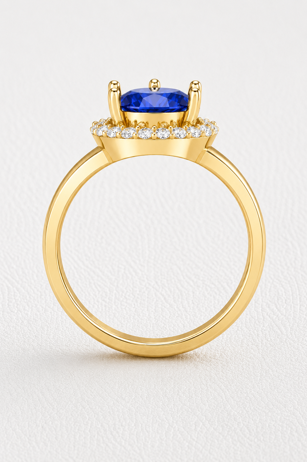 Pear Cut Blue Sapphire & Lab Grown Diamond Halo Engagement Ring