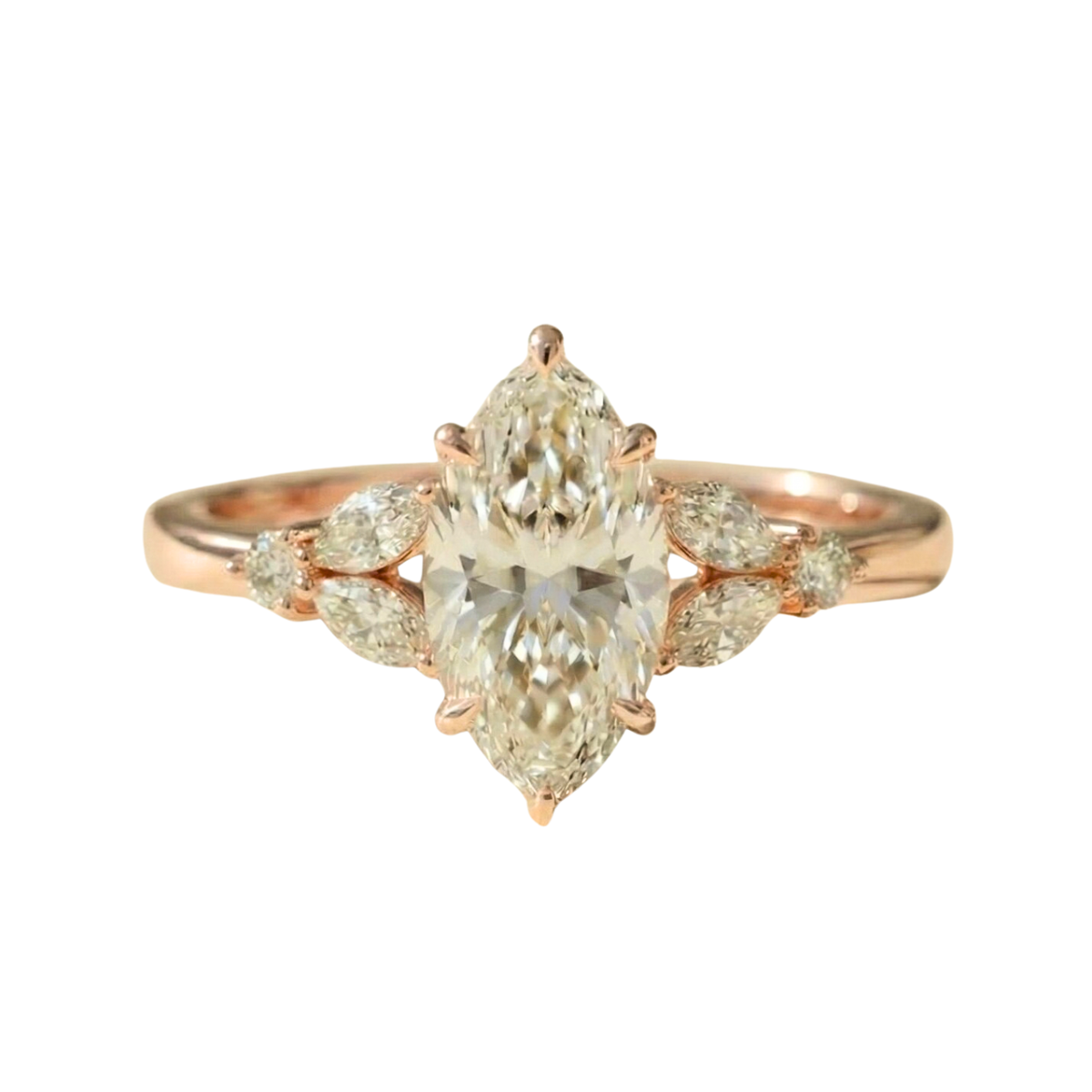 Marquise Cluster Engagement Ring Lab-Cut Diamond – Prong Setting Diamond Cluster Ring