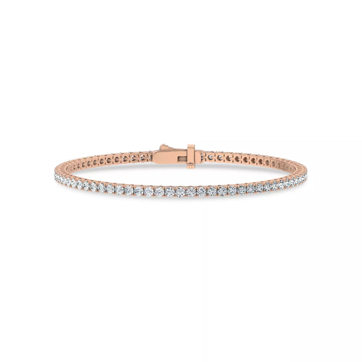 round lab grown diamond bracelet in silver, three-quarter view