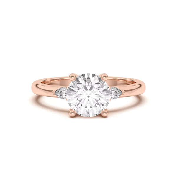 round lab grown diamond engagement ring in silver, three-quarter view