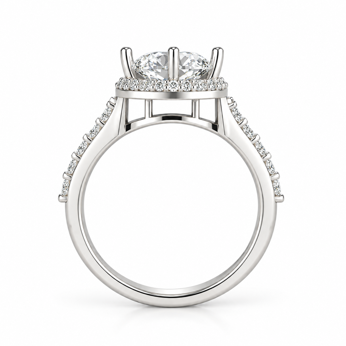 Oval Cut Lab Grown Diamond & Moissanite Halo Engagement Ring with Pavé Band