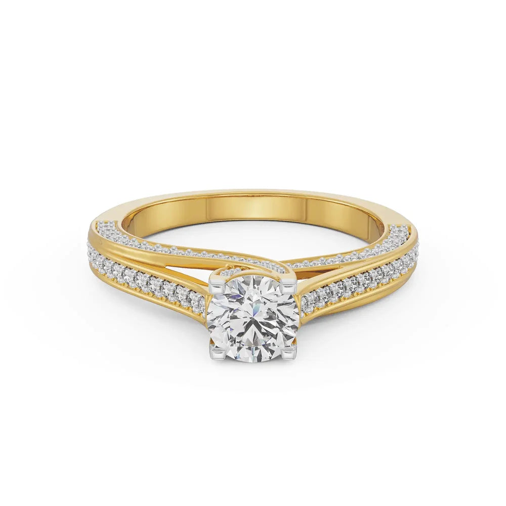 Round Cut Lab Grown Diamond & Moissanite Split Shank Pavé Engagement Ring