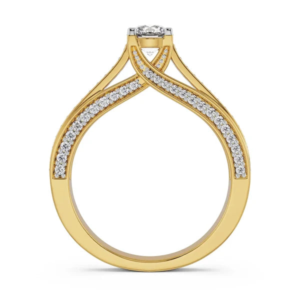 Round Cut Lab Grown Diamond & Moissanite Split Shank Pavé Engagement Ring