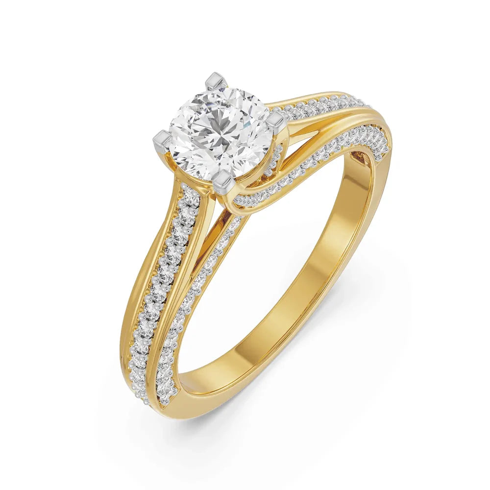 Round Cut Lab Grown Diamond & Moissanite Split Shank Pavé Engagement Ring
