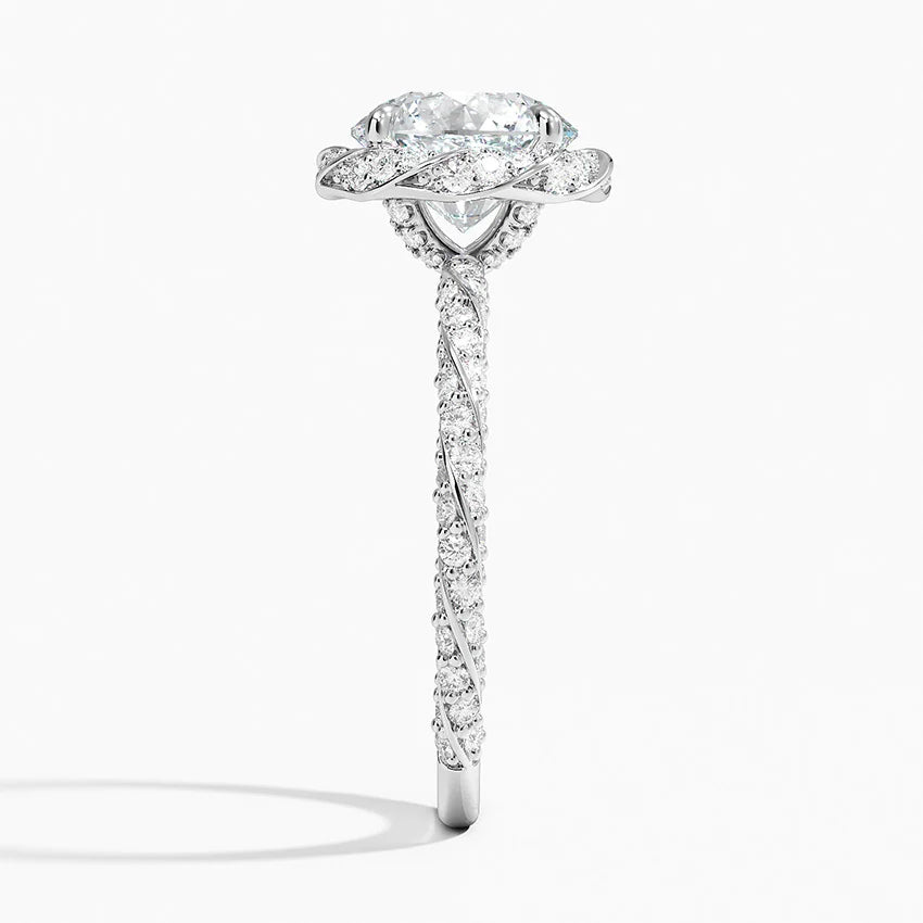 round lab grown diamond engagement ring in 10k gold, top view