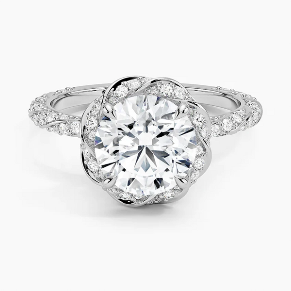 round lab grown diamond engagement ring in 18k gold, on-hand