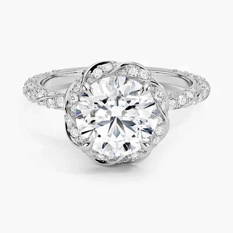 round lab grown diamond engagement ring in 18k gold, on-hand