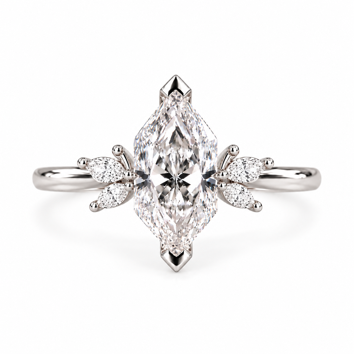 marquise lab grown diamond engagement ring in gold, side profile