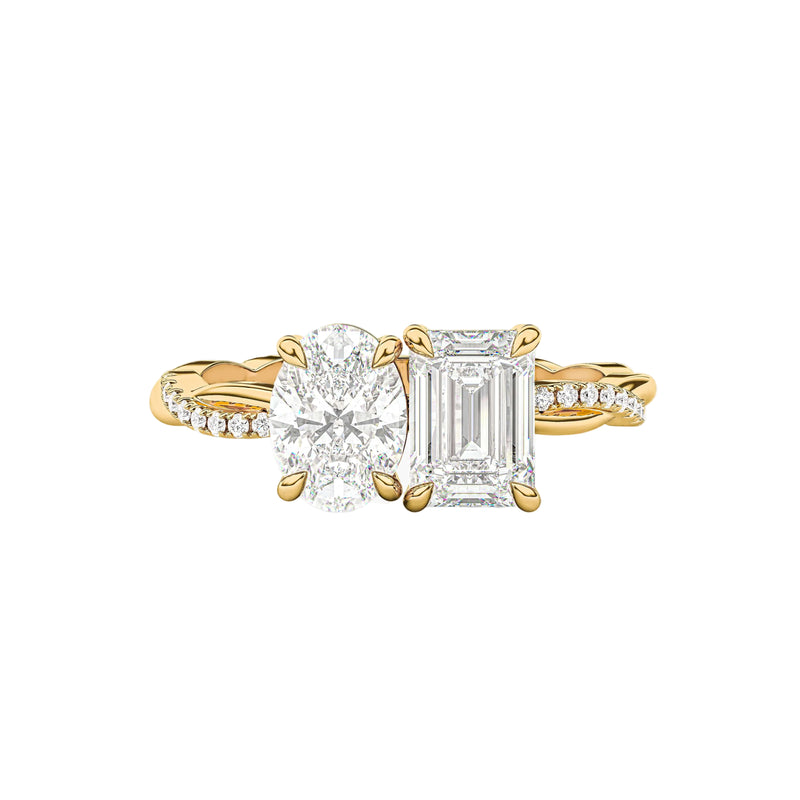 Twisted Band Emerald And Oval Toi et Moi Engagement Ring