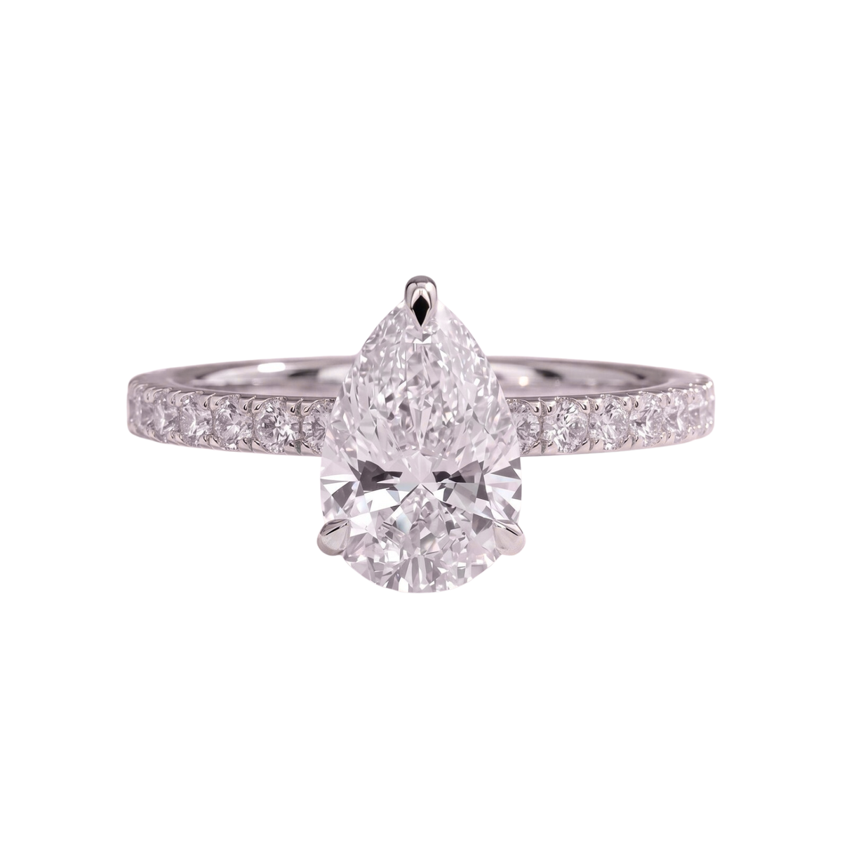 Drop Cut Engagement Ring 2ct Lab Grown Diamond Wrapping Hidden Halo Pavé Band Solitaire Gold