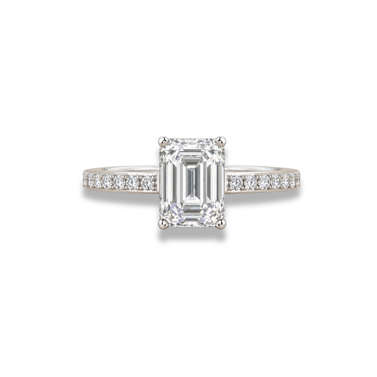 Emerald Cut Lab Grown Diamond & Moissanite Pavé Engagement Ring