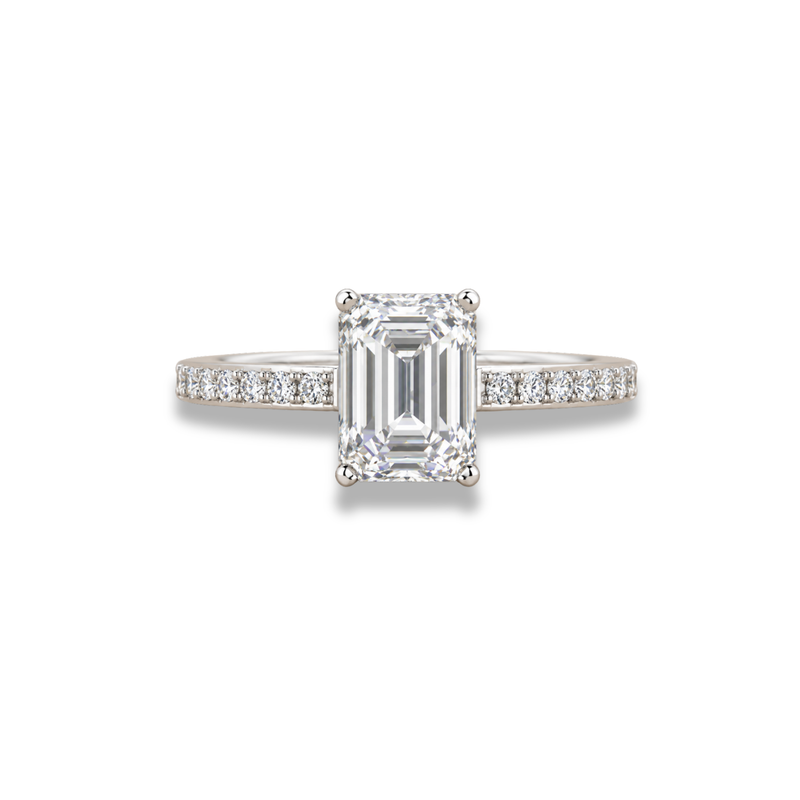Emerald Cut Lab Grown Diamond & Moissanite Pavé Engagement Ring