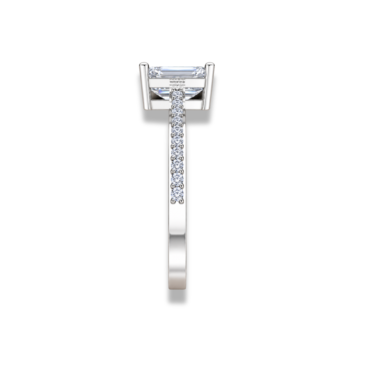 Emerald Cut Lab Grown Diamond & Moissanite Pavé Engagement Ring