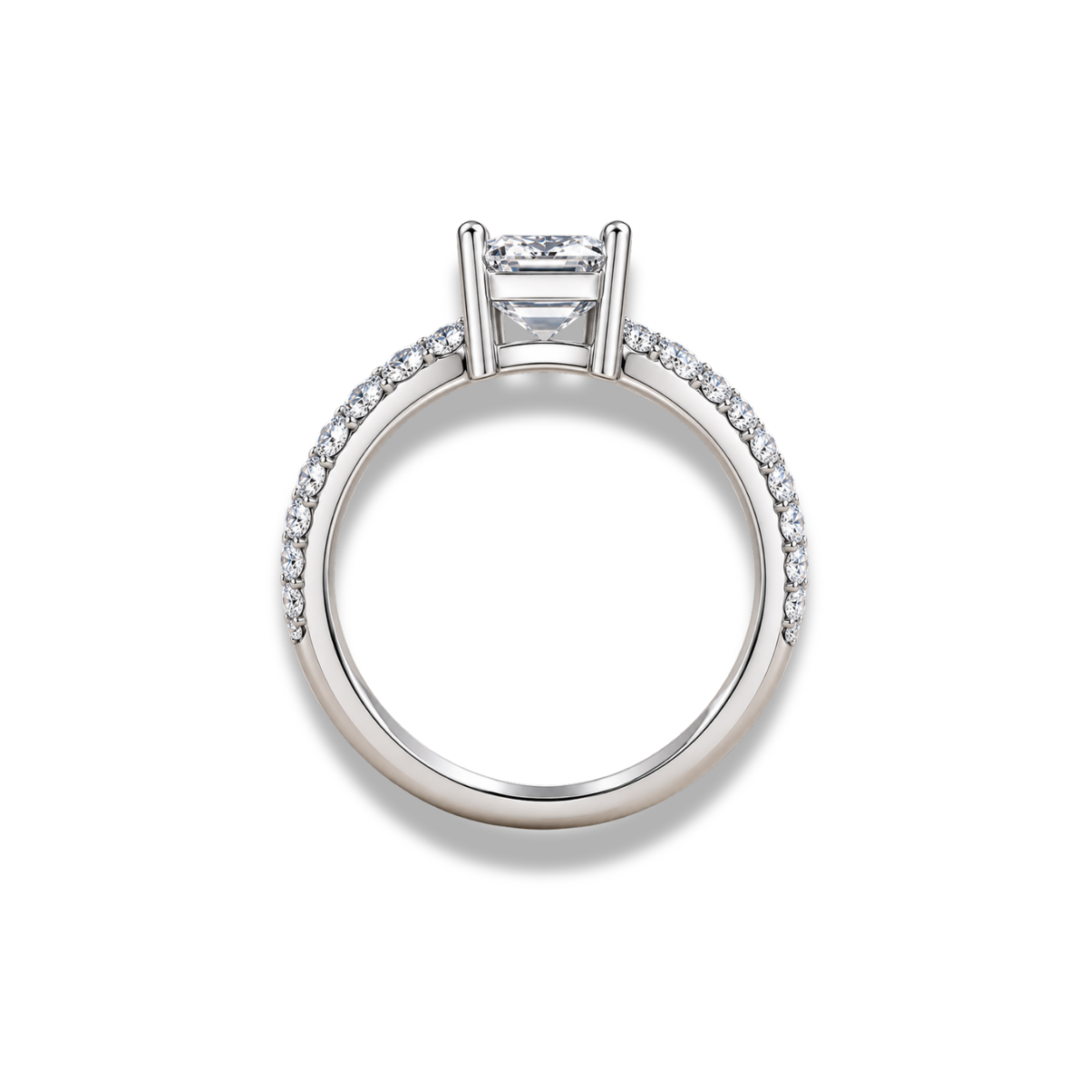 Emerald Cut Lab Grown Diamond & Moissanite Pavé Engagement Ring