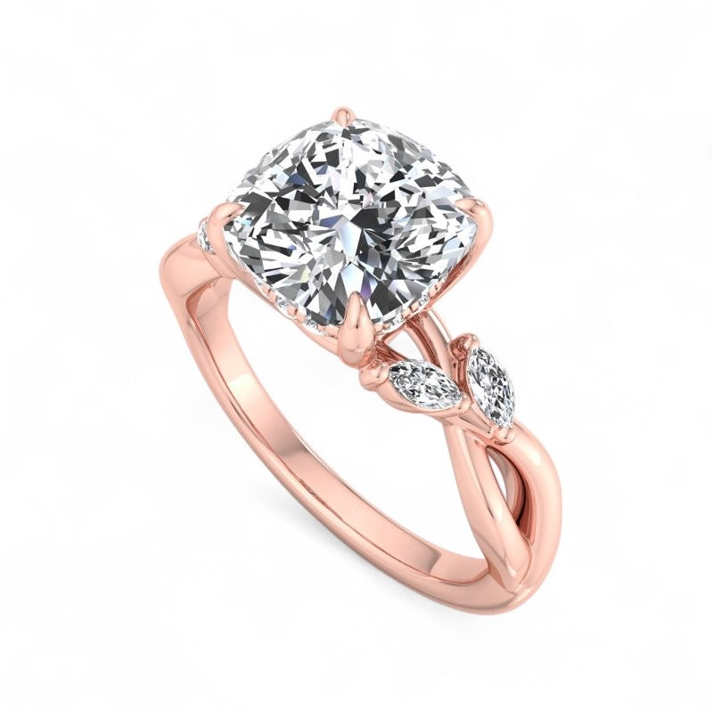 2.00ct Cushion Cut Lab Grown Diamond Twisted Pave Engagement Ring