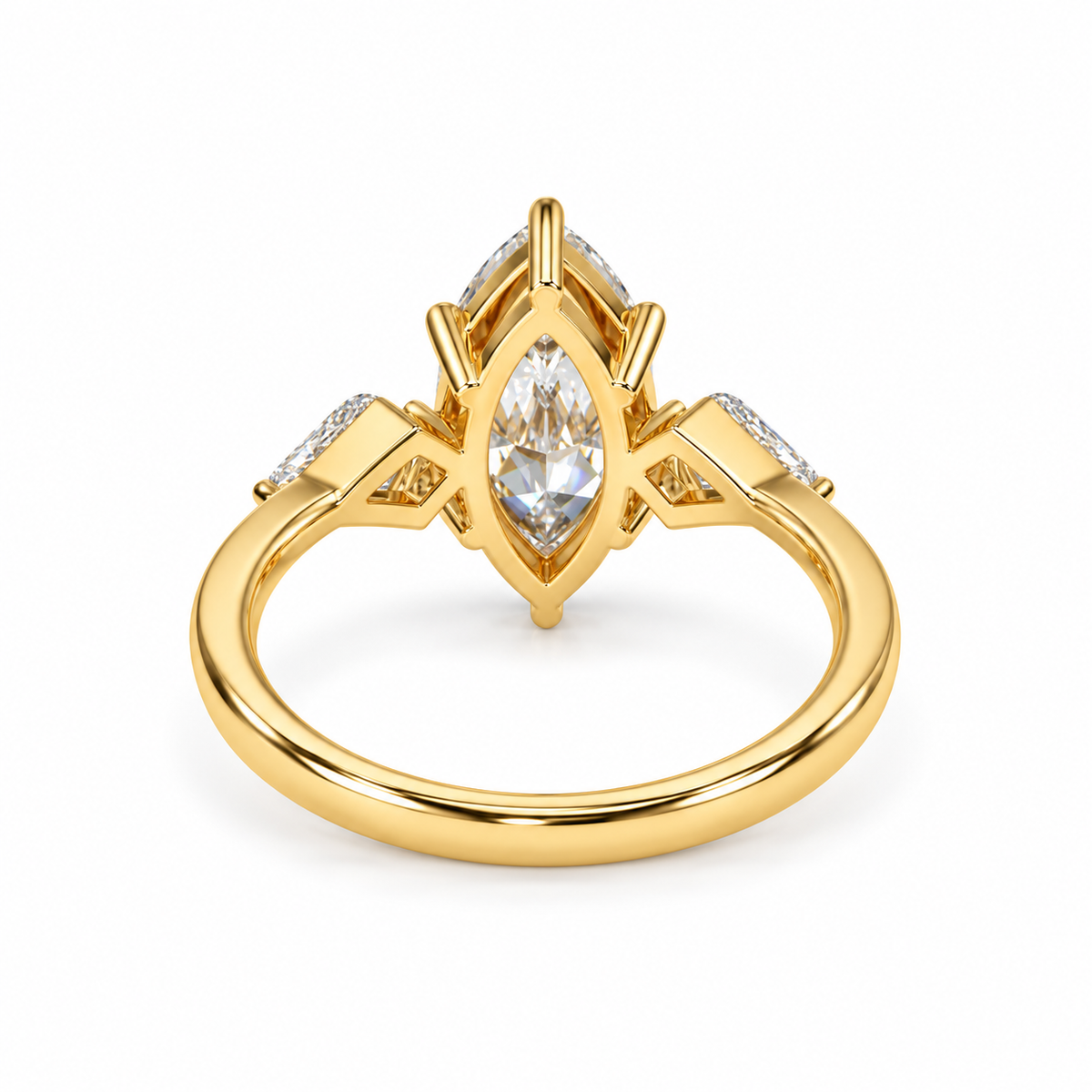 marquise lab grown diamond engagement ring in gold, side profile