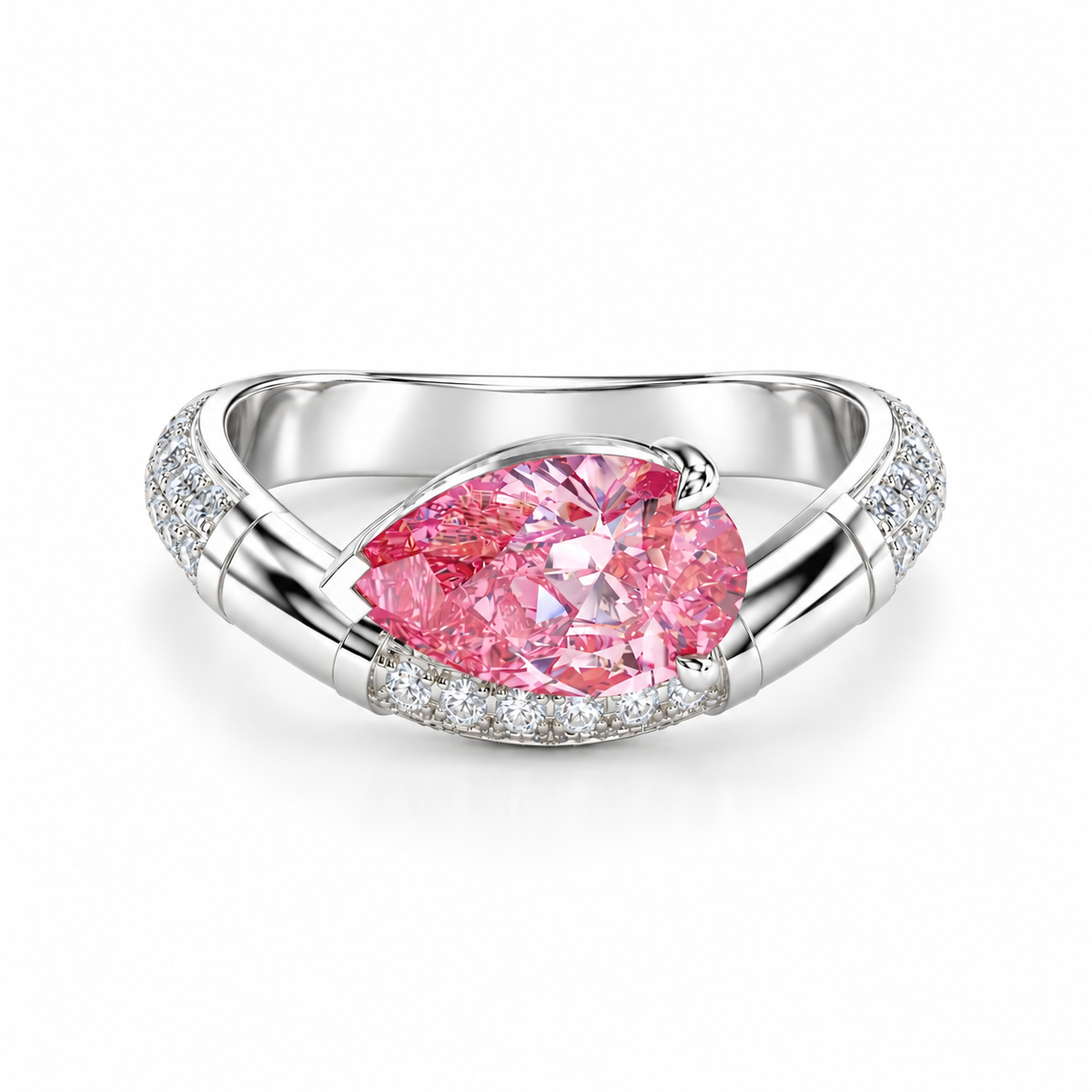 2CT Pear Lab Grown Diamond Engagement Ring, Pink Pear Cut Solitaire