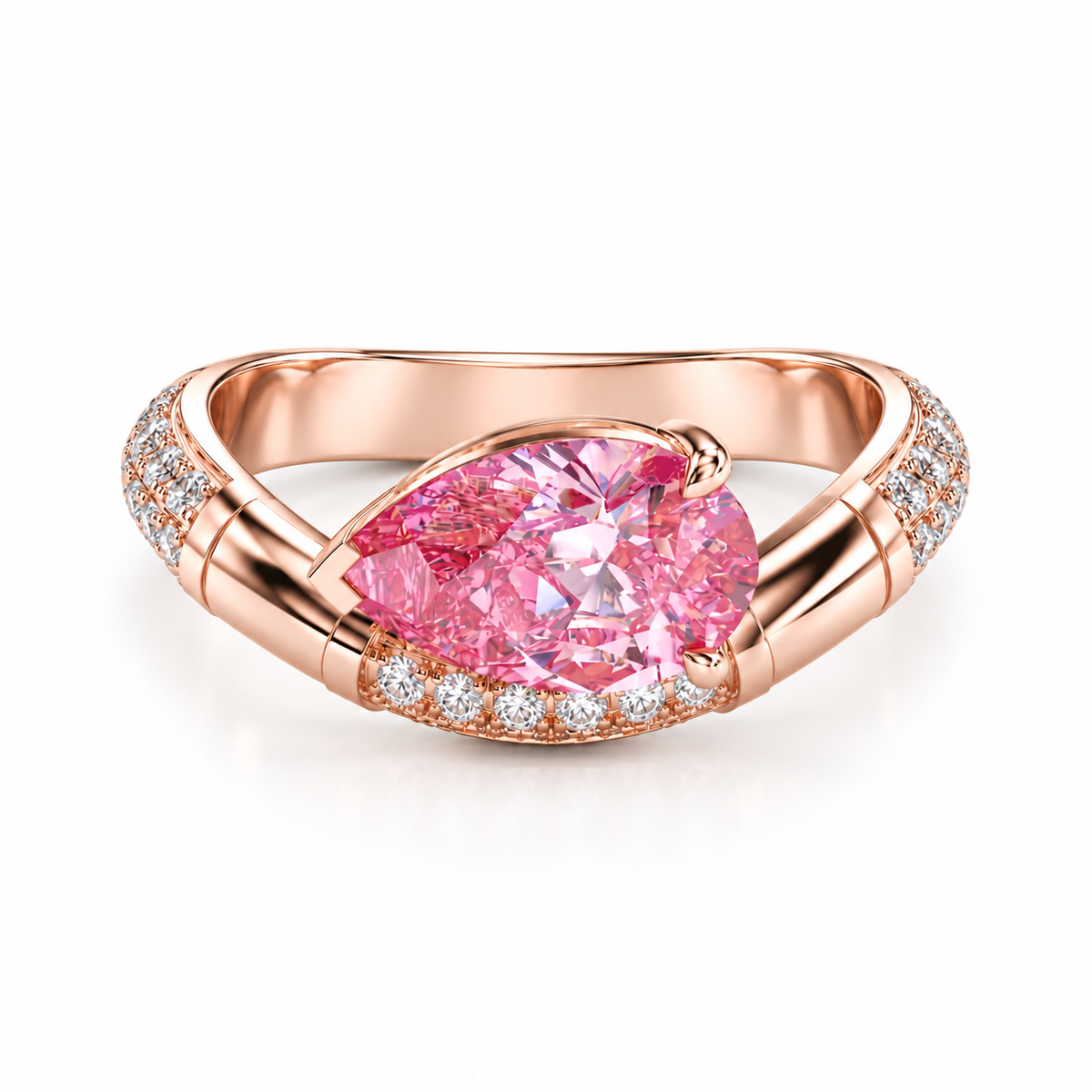2CT Pear Lab Grown Diamond Engagement Ring, Pink Pear Cut Solitaire