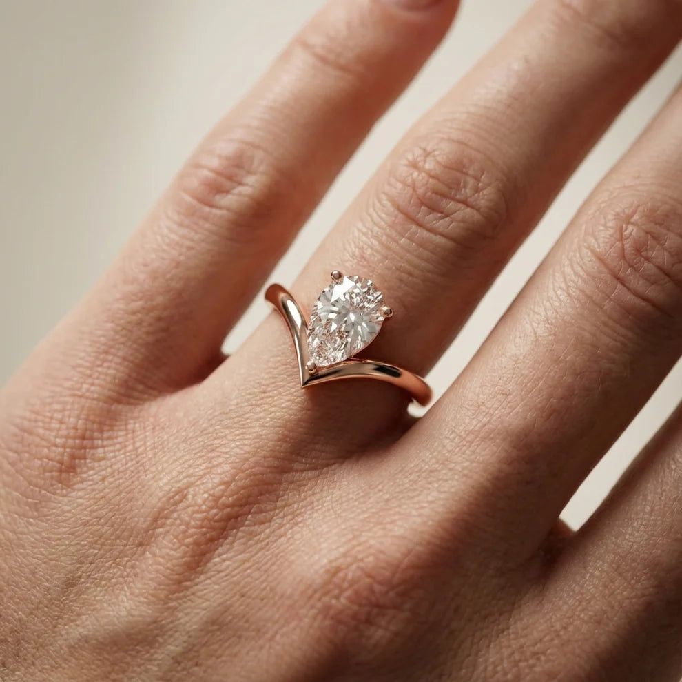 Pear Cut Solitaire Engagement Ring – Lab Grown Diamond & Moissanite