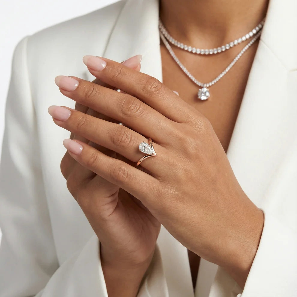 Pear Cut Solitaire Engagement Ring – Lab Grown Diamond & Moissanite