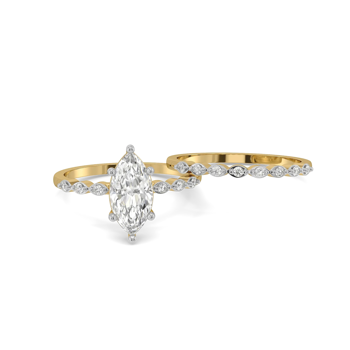Classic Marquise Cut Lab Grown Diamond & Moissanite Bridal Ring Set