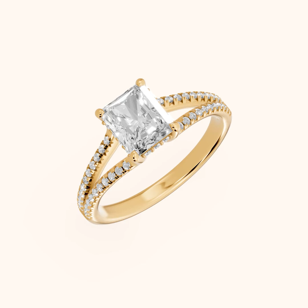 solitaire lab grown diamond engagement ring in silver, three-quarter view