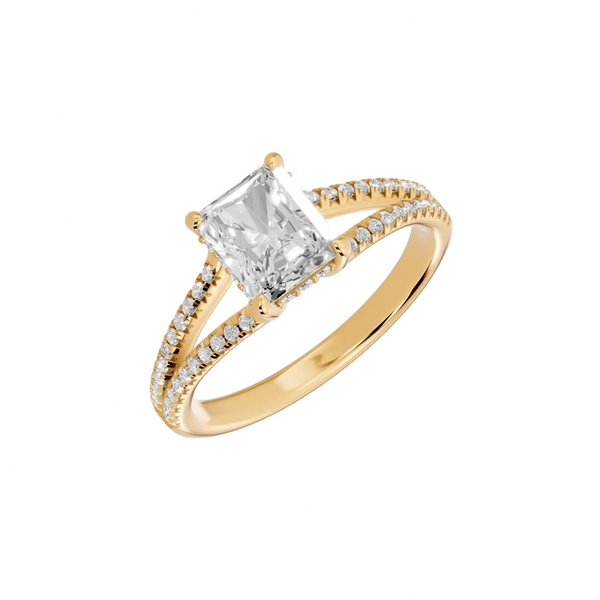 solitaire lab grown diamond engagement ring in silver, three-quarter view